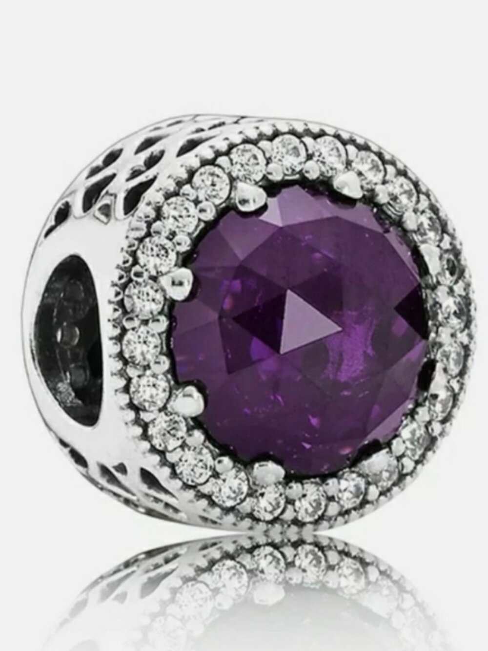 New Pandora Purple Radiant Hearts Cubic Zirconia Charm